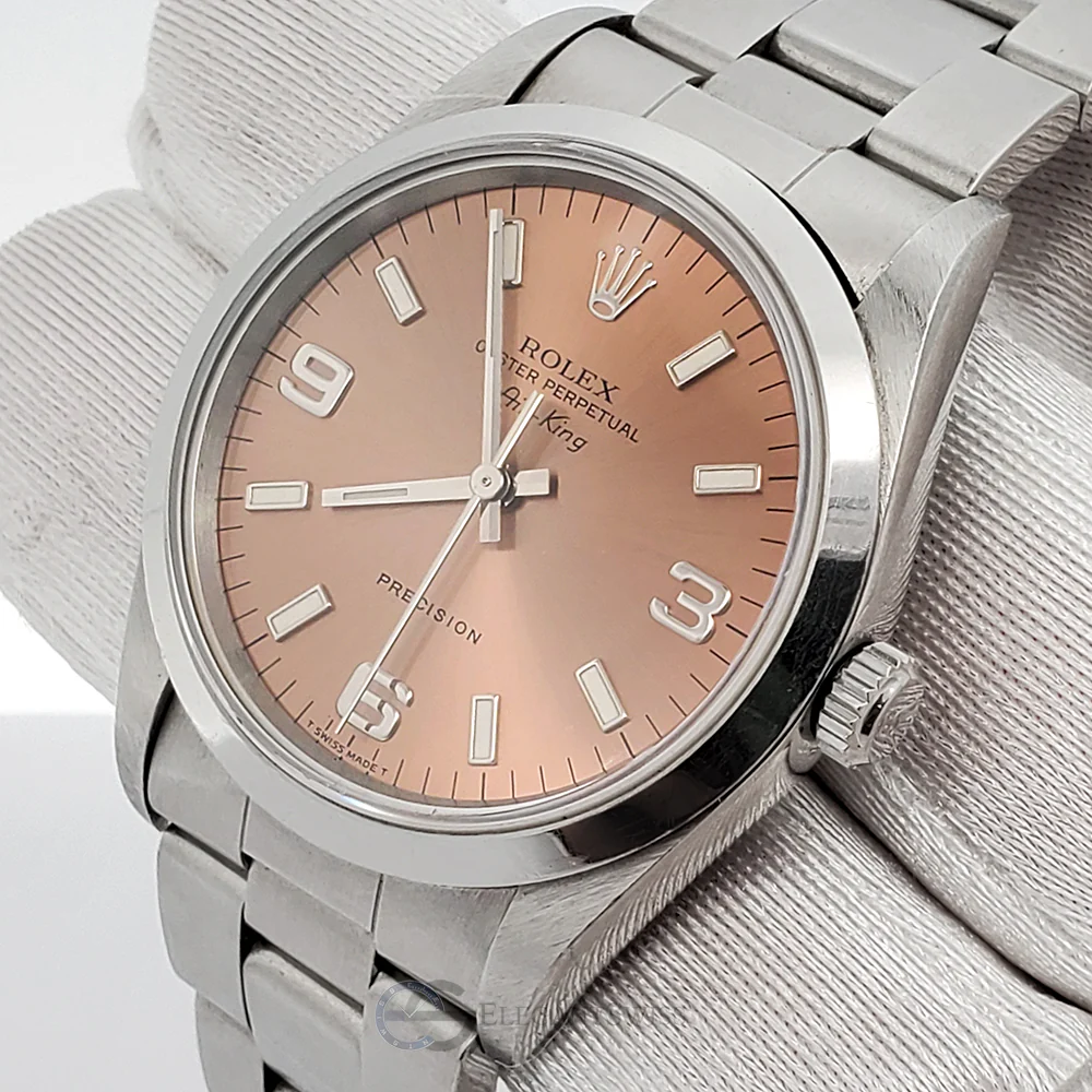 Rolex Air-King 34mm Salmon Dial Domed Bezel Stainless Steel Watch 14000 Box Papers