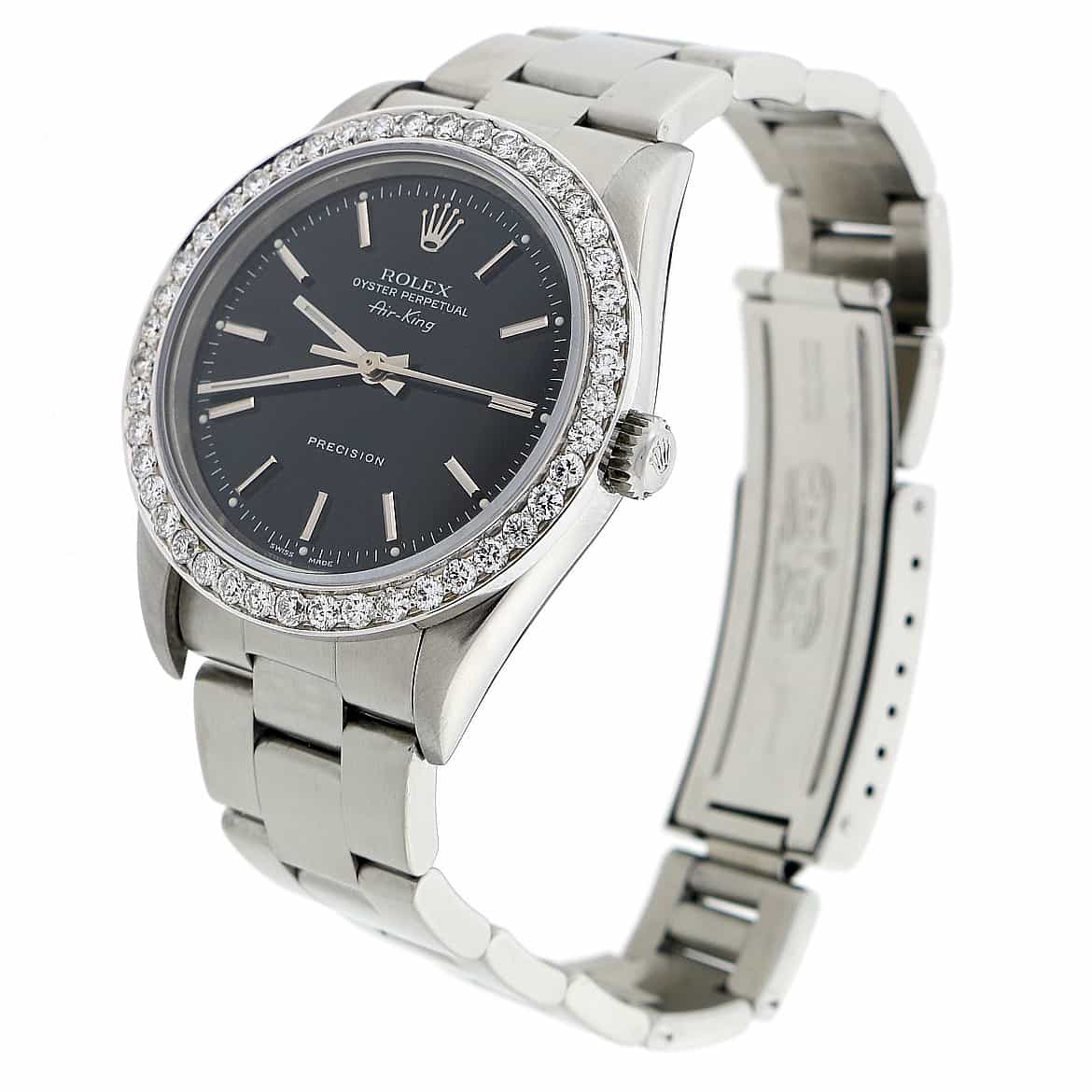 Rolex Air-King Black Dial 34MM Automatic Stainless Steel Watch with Custom Diamond Bezel 14000 - Image 3