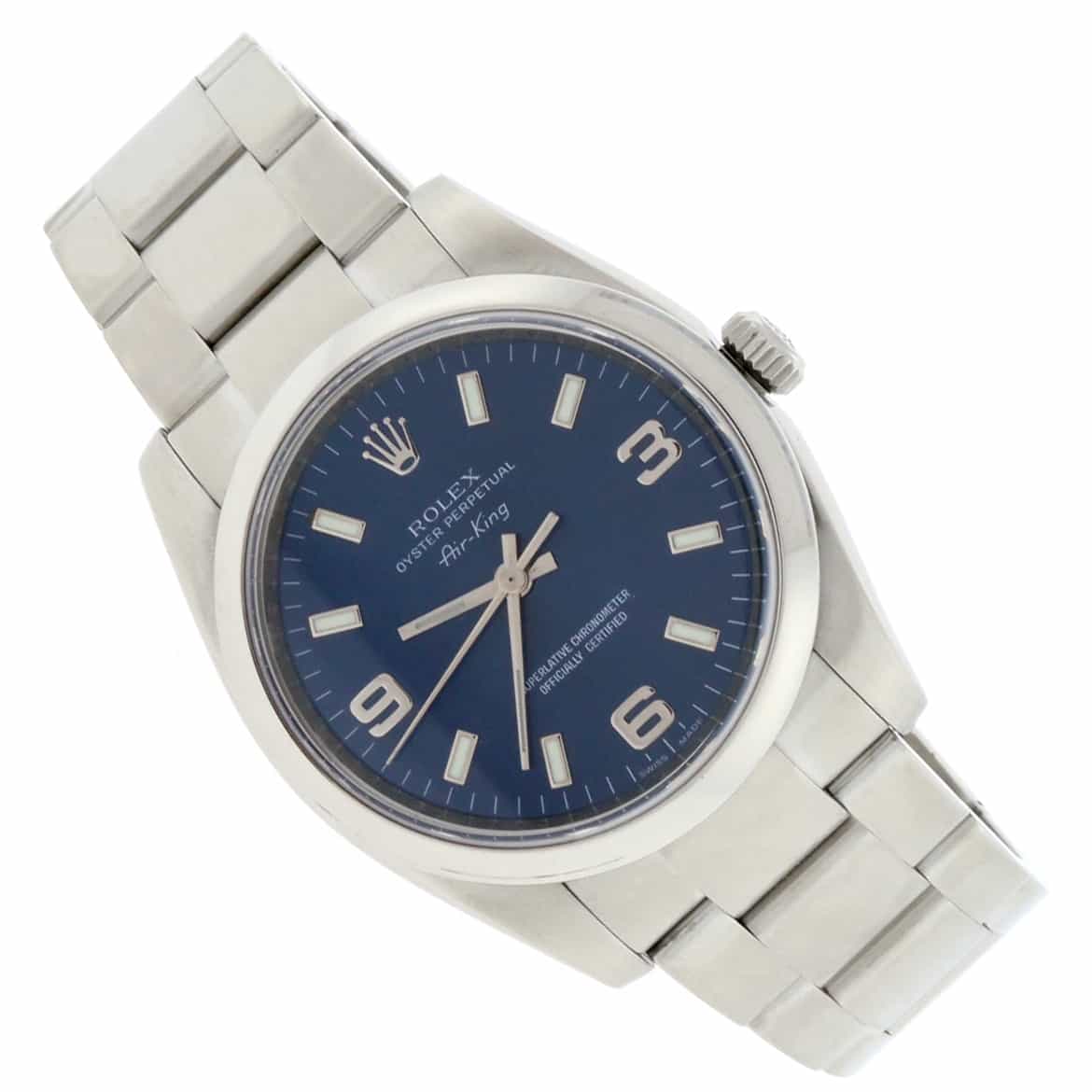 Rolex Air-King Blue Stick Dial 34MM Domed Bezel Automatic Stainless Steel Oyster Mens Watch 114200 - Image 4