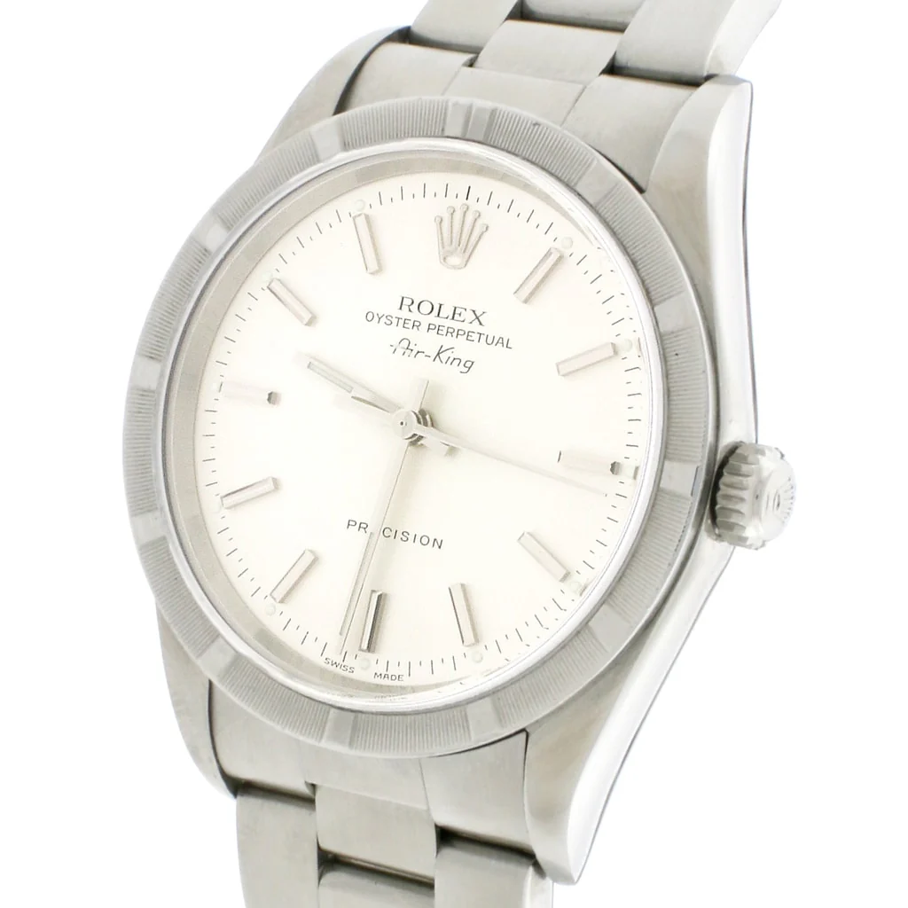 Rolex Air-King Factory Silver Index Dial Engine Turned Bezel 34MM Automatic Stainless Steel Oyster Watch 14010 - Image 3