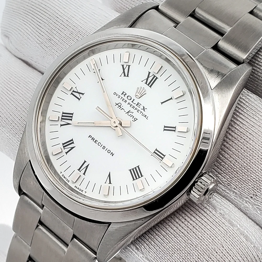 Rolex Air-King Oyster Perpetual 34mm White Roman Steel Oyster 14000 Watch