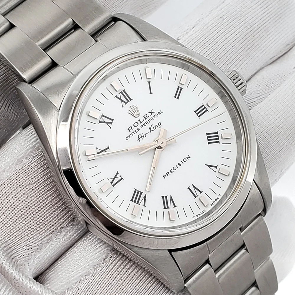 Rolex Air-King Oyster Perpetual 34mm White Roman Steel Oyster 14000 Watch - Image 3