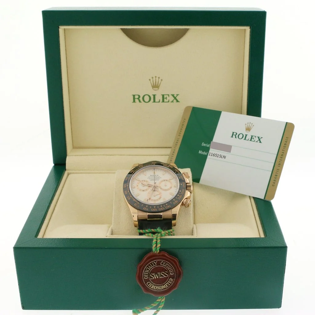 Rolex Cosmograph Daytona 18K Everose Gold Factory Ivory Dial Black Ceramic Bezel Automatic Mens Watch 116515 - Image 3