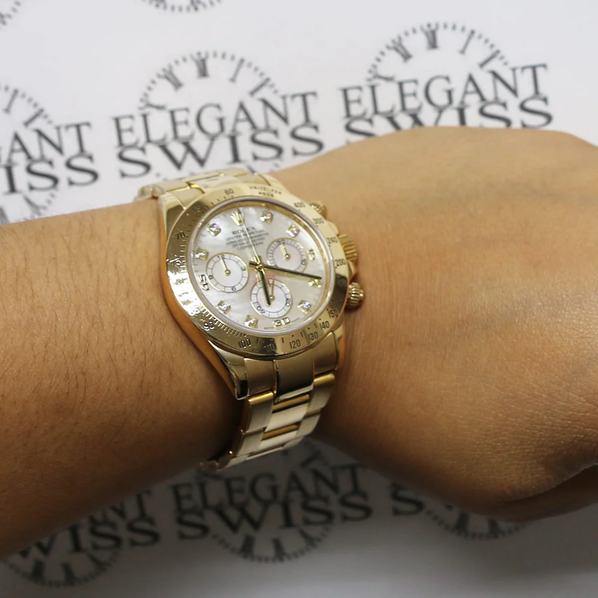 Rolex Cosmograph Daytona 18K Yellow Gold Factory White MOP Diamond Dial 40MM Automatic Mens Oyster Watch 116528 w/BoxPapers - Image 2