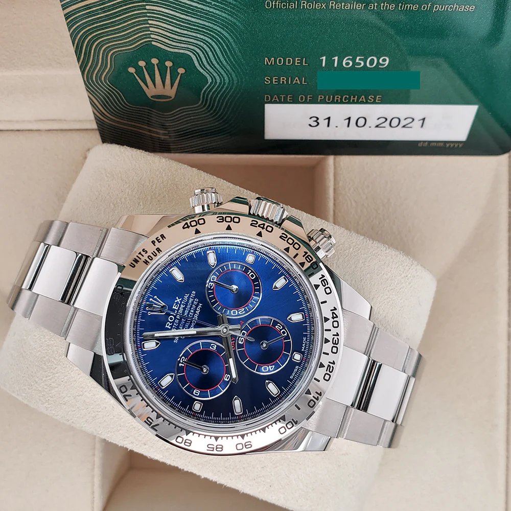 Rolex Cosmograph Daytona 40mm 116509 Blue Dial White Gold Watch 2021 Box Papers - Image 3