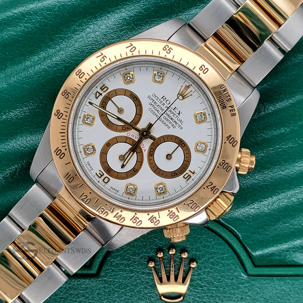 Rolex Cosmograph Daytona 40mm 2-Tone White Diamond Dial Oyster Watch 16523