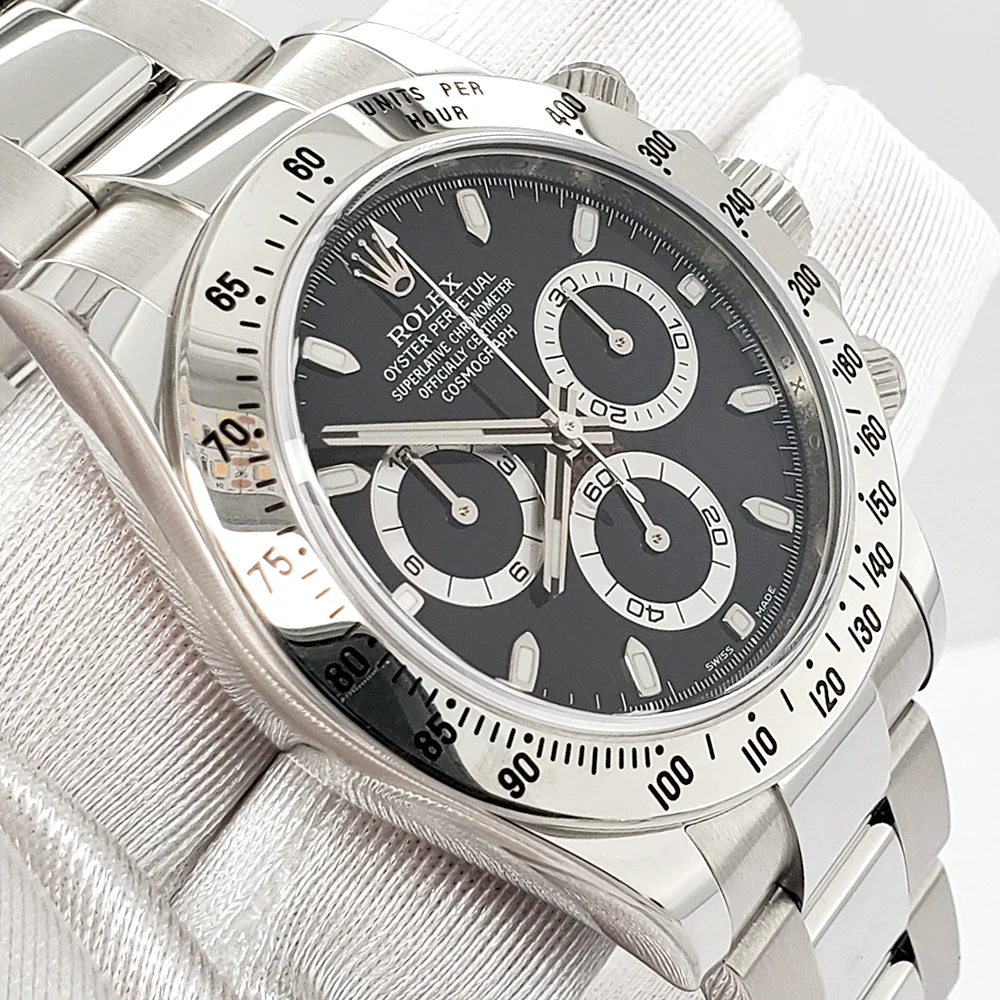 Rolex Cosmograph Daytona 40mm Black Dial Stainless Steel Watch 116520 Box Papers - Image 2