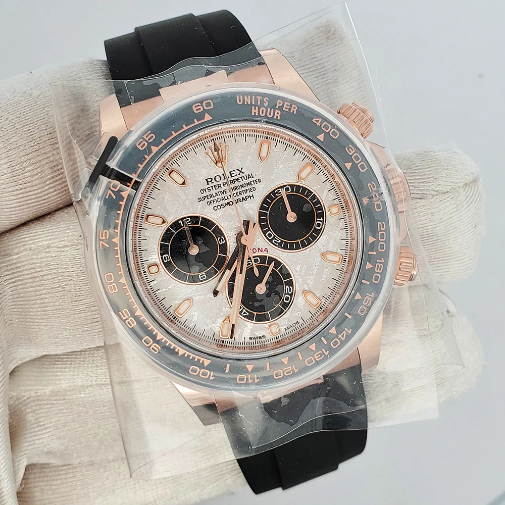 Rolex Cosmograph Daytona 40mm Meteorite Dial Black Oysterflex Strap Everose Gold Watch 116515LN Box Papers - Image 4