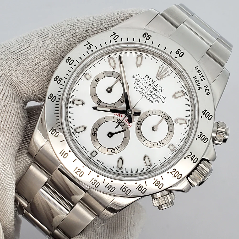 Rolex Cosmograph Daytona 40mm White Dial Steel Watch 116520 Box Papers