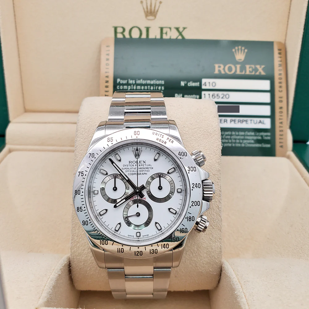 Rolex Cosmograph Daytona 40mm White Dial Steel Watch 116520 Box Papers - Image 3