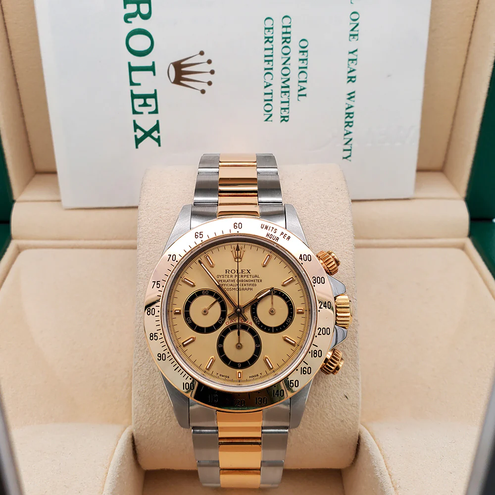 Rolex Cosmograph Daytona 40mm Zenith 2-Tone Yellow Gold/Steel Oyster Watch 16523 Box Papers