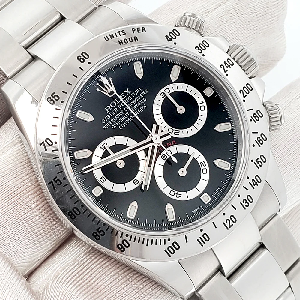 Rolex Cosmograph Daytona Engraved Rehaut 40mm 116520 Black Dial Steel Watch Box Papers - Image 2