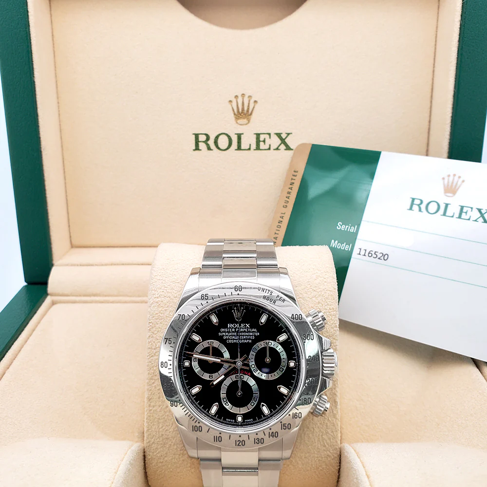 Rolex Cosmograph Daytona Engraved Rehaut 40mm 116520 Black Dial Steel Watch Box Papers - Image 3