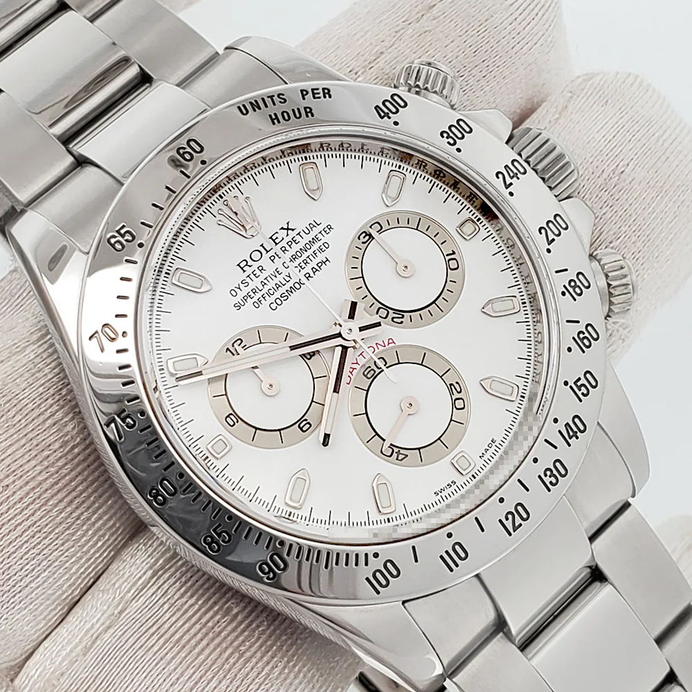 Rolex Cosmograph Daytona White Dial Engraved Rehaut 116520 Steel 40mm Watch Box Papers/Serial Tag - Image 2