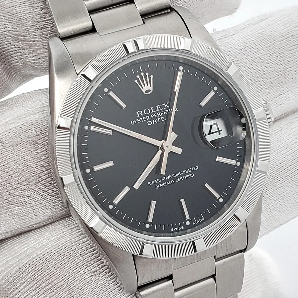 Rolex Date 15210 34mm Black Index Dial Steel Watch - Image 2