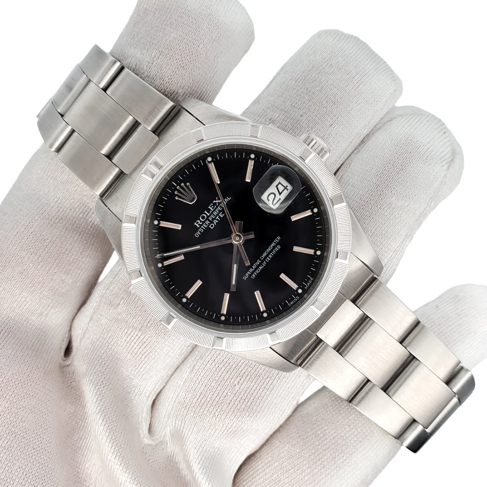 Rolex Date 15210 34mm Black Index Dial Steel Watch - Image 3