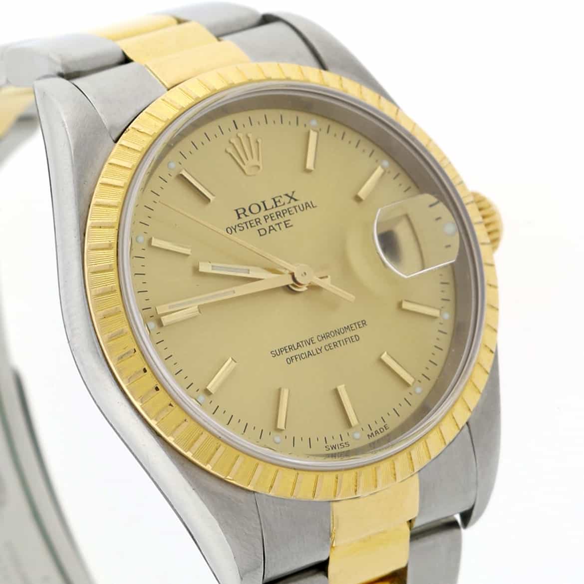 Rolex Date 2-Tone 18K Yellow Gold & Stainless Steel Original Champagne Dial 36MM Automatic Oyster Mens Watch 15223 - Image 11