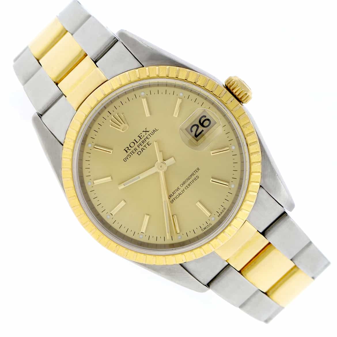 Rolex Date 2-Tone 18K Yellow Gold & Stainless Steel Original Champagne Dial 36MM Automatic Oyster Mens Watch 15223 - Image 4