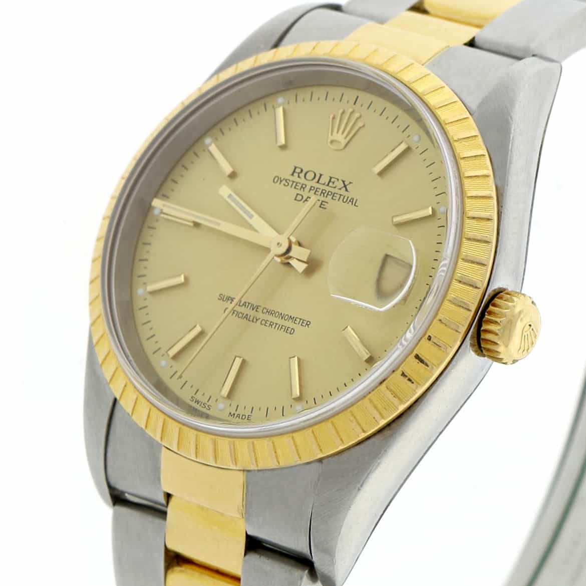 Rolex Date 2-Tone 18K Yellow Gold & Stainless Steel Original Champagne Dial 36MM Automatic Oyster Mens Watch 15223 - Image 5
