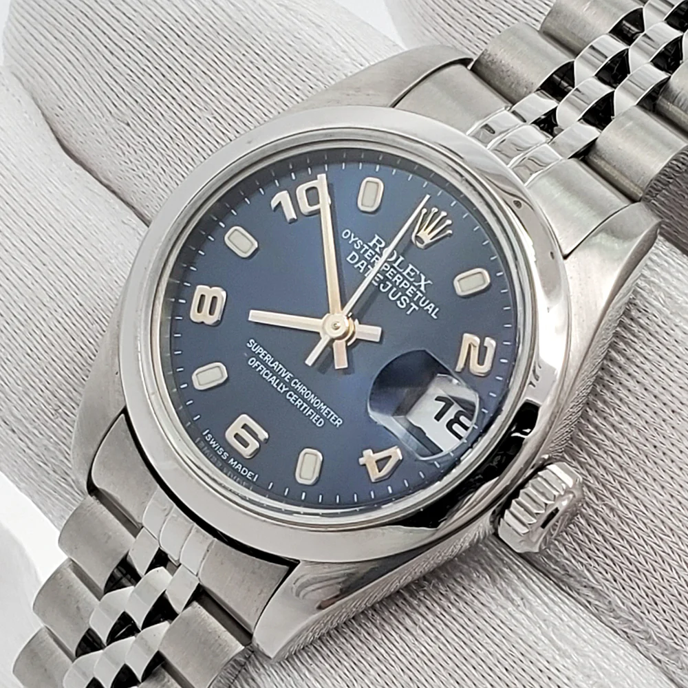 Rolex Date 26 Blue Index Arabic Dial Steel Jubilee Watch 79160