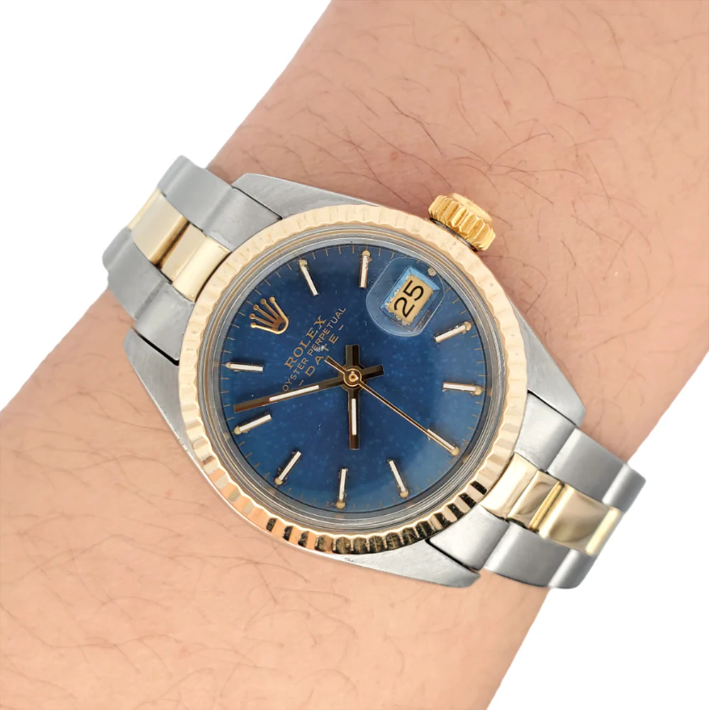 Rolex Date 26mm 2-Tone Blue Dial Oyster Watch 6917 Papers - Image 2