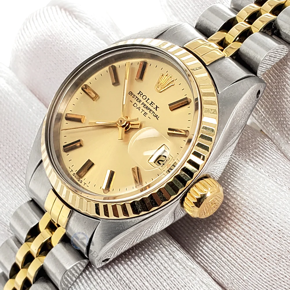 Rolex Date 26mm Champagne Dial Ladies Yellow Gold/Steel Jubilee Watch 6917