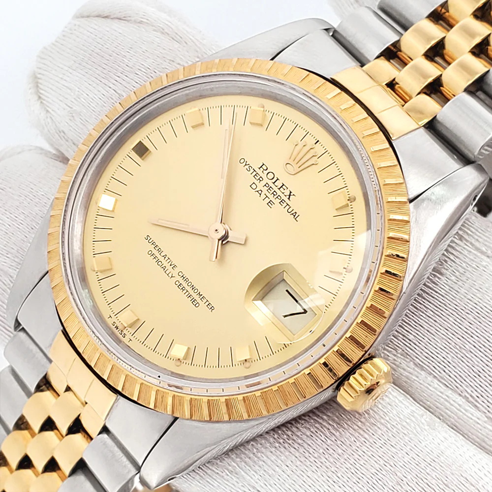 Rolex Date 34mm 15053 Champagne Index 2-tone Yellow Gold/Steel Jubilee Watch