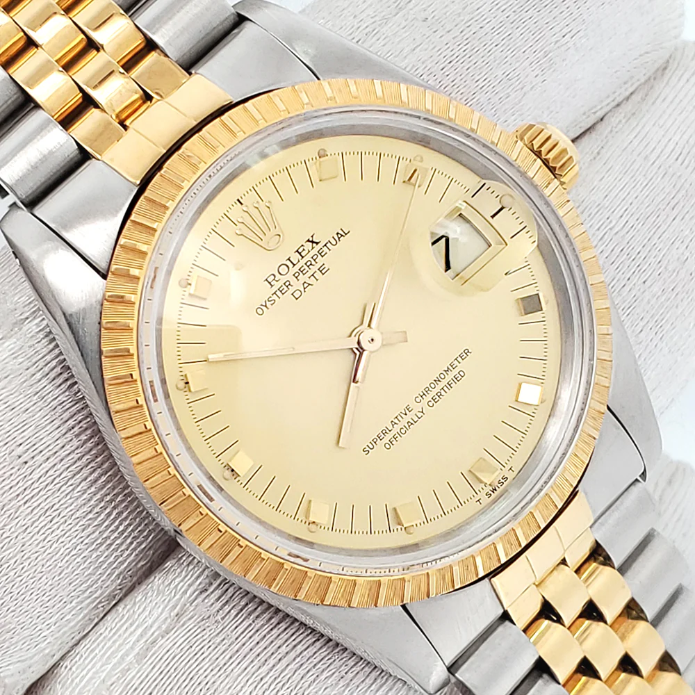 Rolex Date 34mm 15053 Champagne Index 2-tone Yellow Gold/Steel Jubilee Watch - Image 2