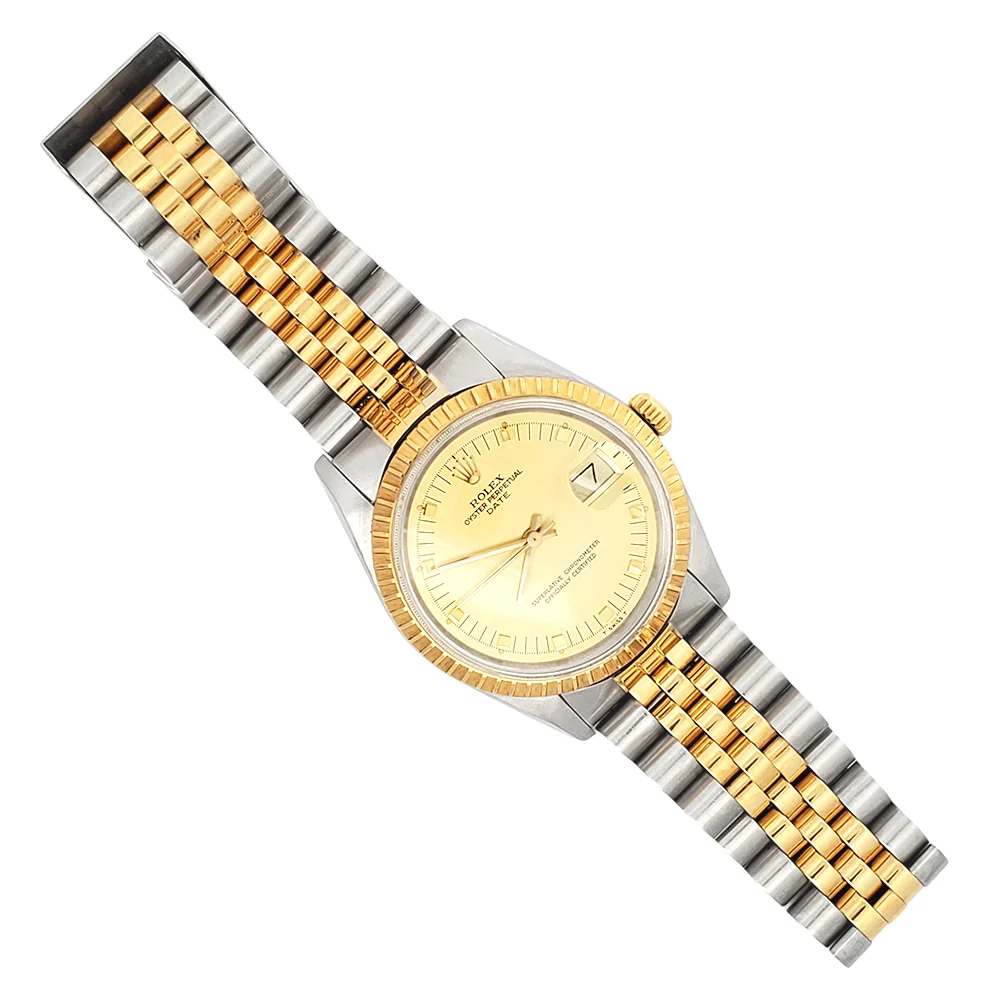 Rolex Date 34mm 15053 Champagne Index 2-tone Yellow Gold/Steel Jubilee Watch - Image 3