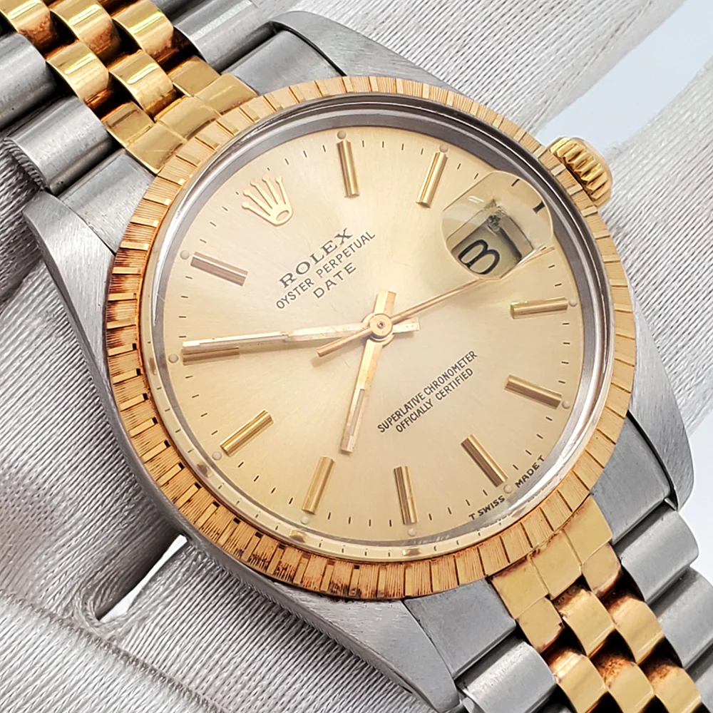 Rolex Date 34mm 15053 Champagne Index 2-tone Yellow Gold/Steel Jubilee Watch - Image 2
