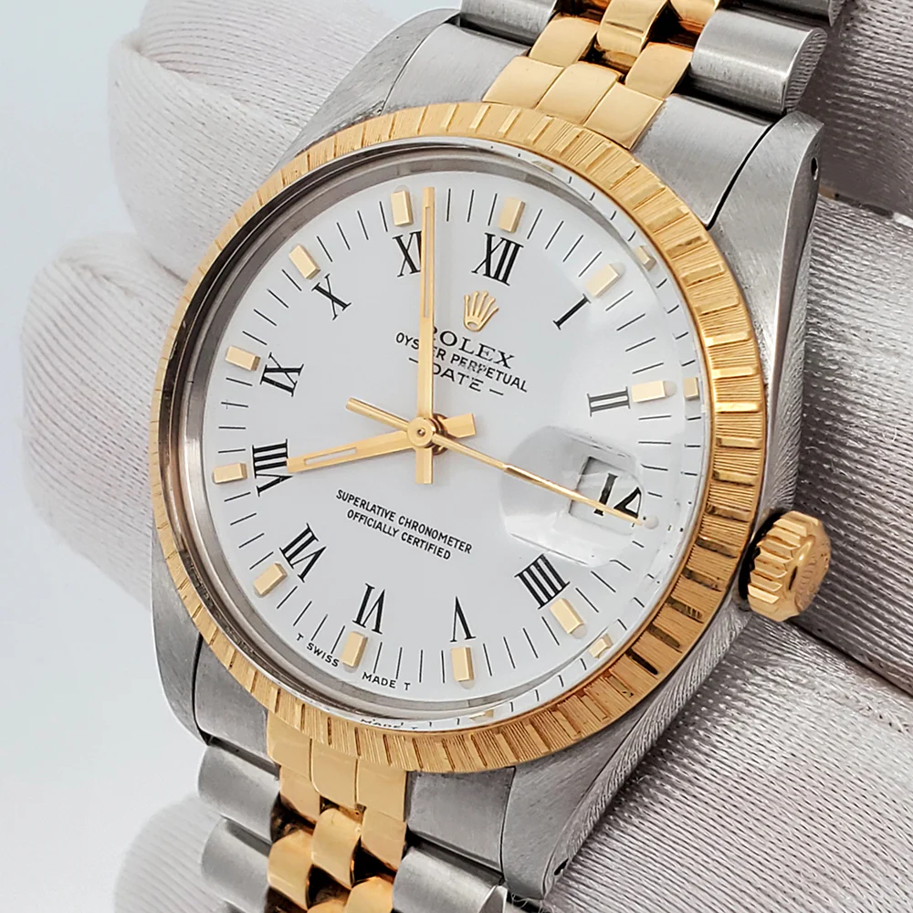 Rolex Date 34mm 15053 Vintage White Roman Dial Yellow Gold/Steel Jubilee Watch Box Papers - Image 4