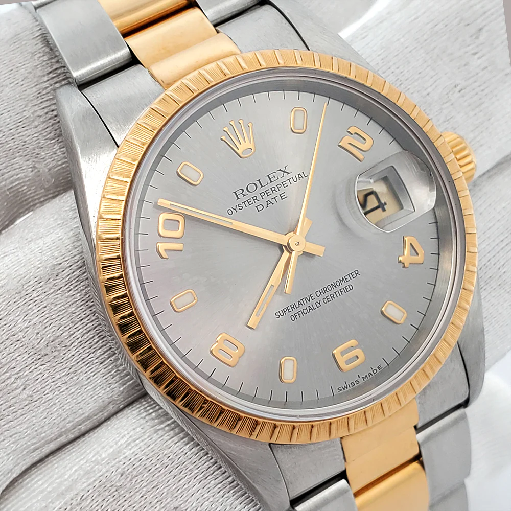 Rolex Date 34mm 2-Tone Slate Dial Yellow Gold/Steel Oyster 15223 Watch - Image 2