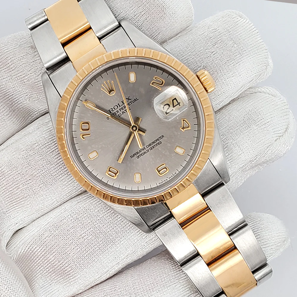 Rolex Date 34mm 2-Tone Slate Dial Yellow Gold/Steel Oyster 15223 Watch - Image 3