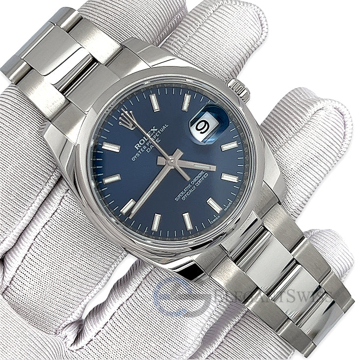 Rolex Date 34mm Blue Dial Oyster Bracelet Steel Watch 2021 Box Papers 115200 - Image 6