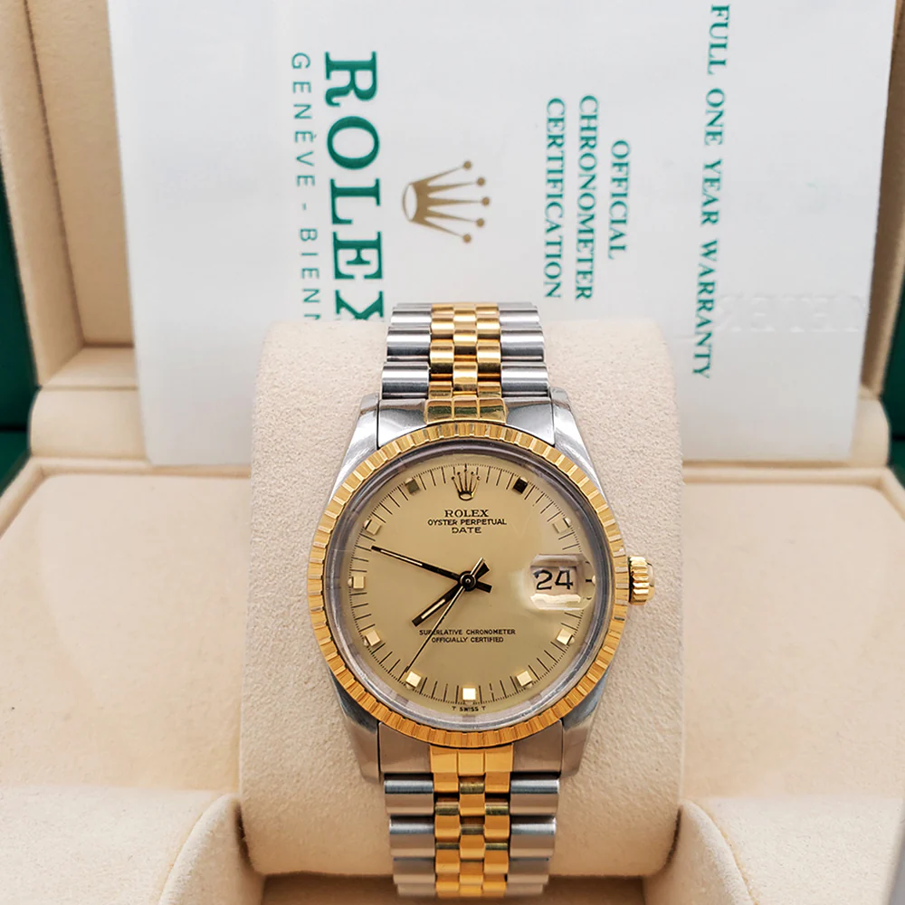 Rolex Date 34mm Champagne Dial Yellow Gold/Steel Jubilee 15013 Watch Box Papers - Image 2