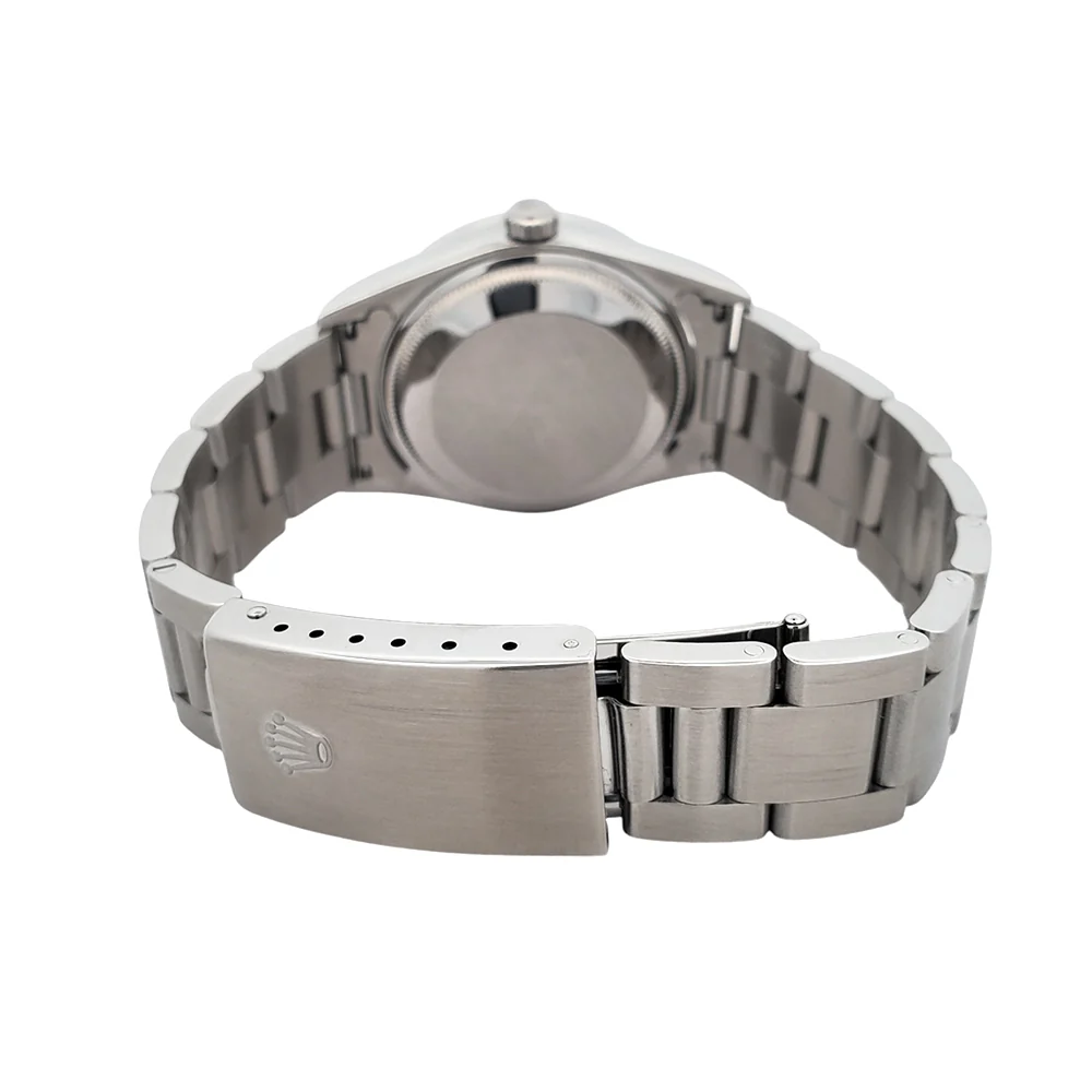 Rolex Date 34mm White Arabic Dial Engine Turned Bezel Steel Oyster Watch 15210 - Image 5