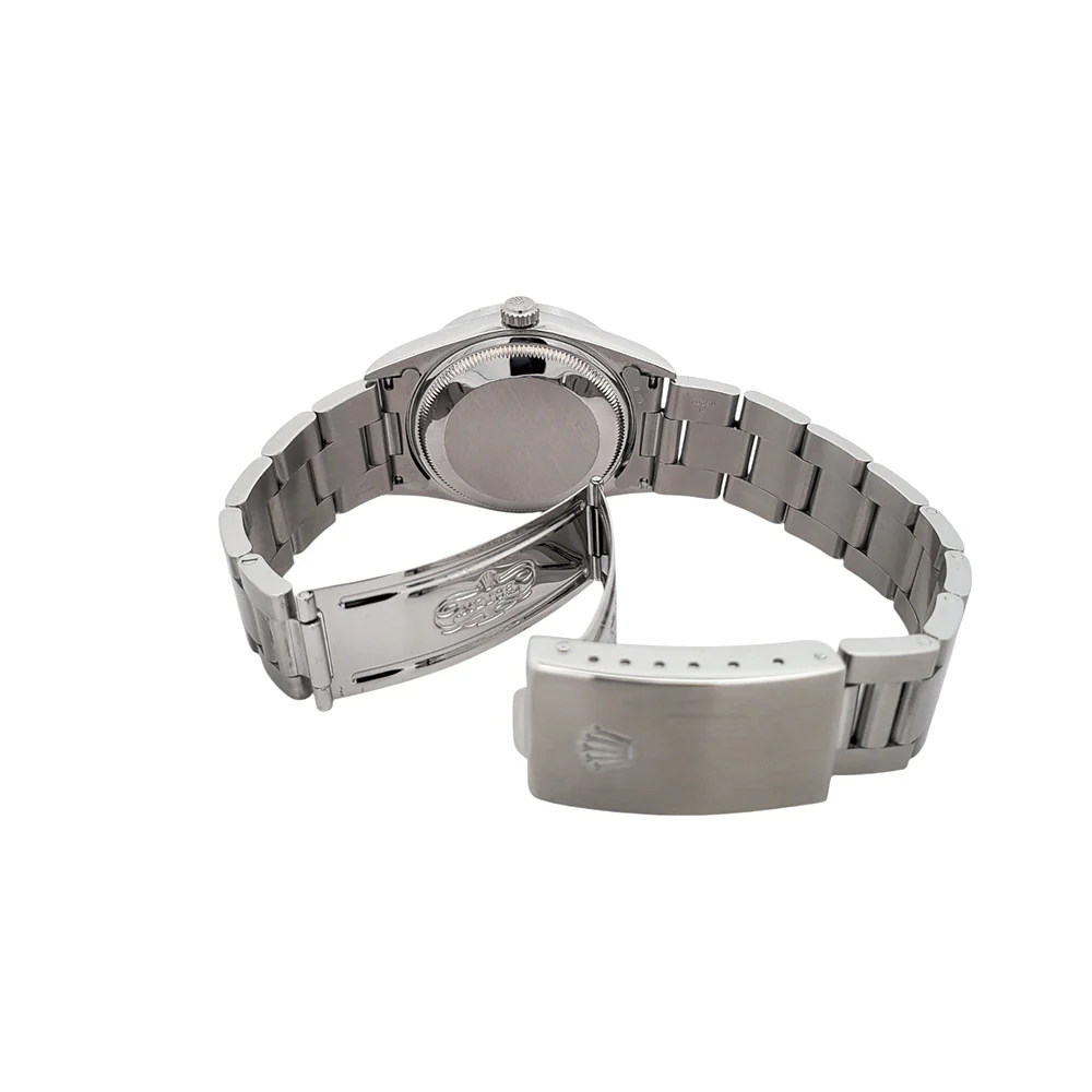 Rolex Date 34mm White Arabic Dial Engine Turned Bezel Steel Oyster Watch 15210 - Image 6