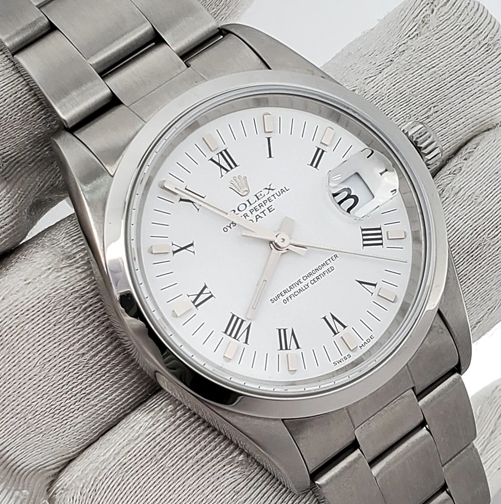 Rolex Date 34mm White Roman Dial Oyster Bracelet Steel 15200 Watch - Image 2
