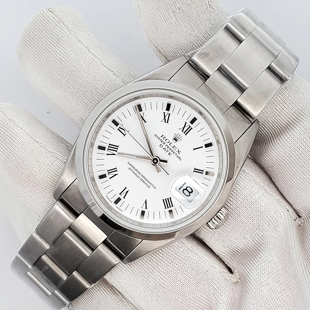 Rolex Date 34mm White Roman Dial Oyster Bracelet Steel 15200 Watch - Image 3