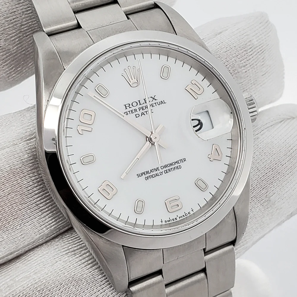 Rolex Date 34mm White Arabic Dial Steel Oyster Watch 15200 - Image 2