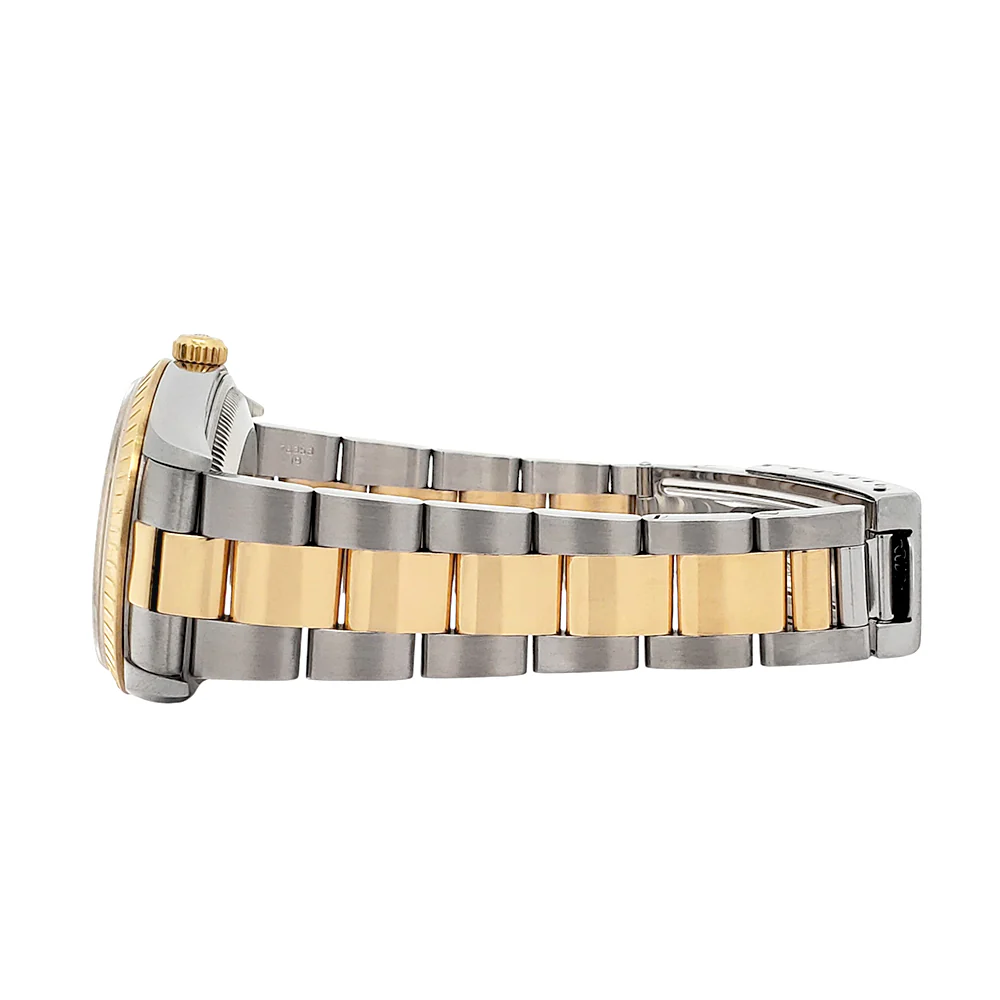 Rolex Date 34mm White Roman Dial 2-Tone Yellow Gold/Steel Oyster 15223 Watch - Image 4