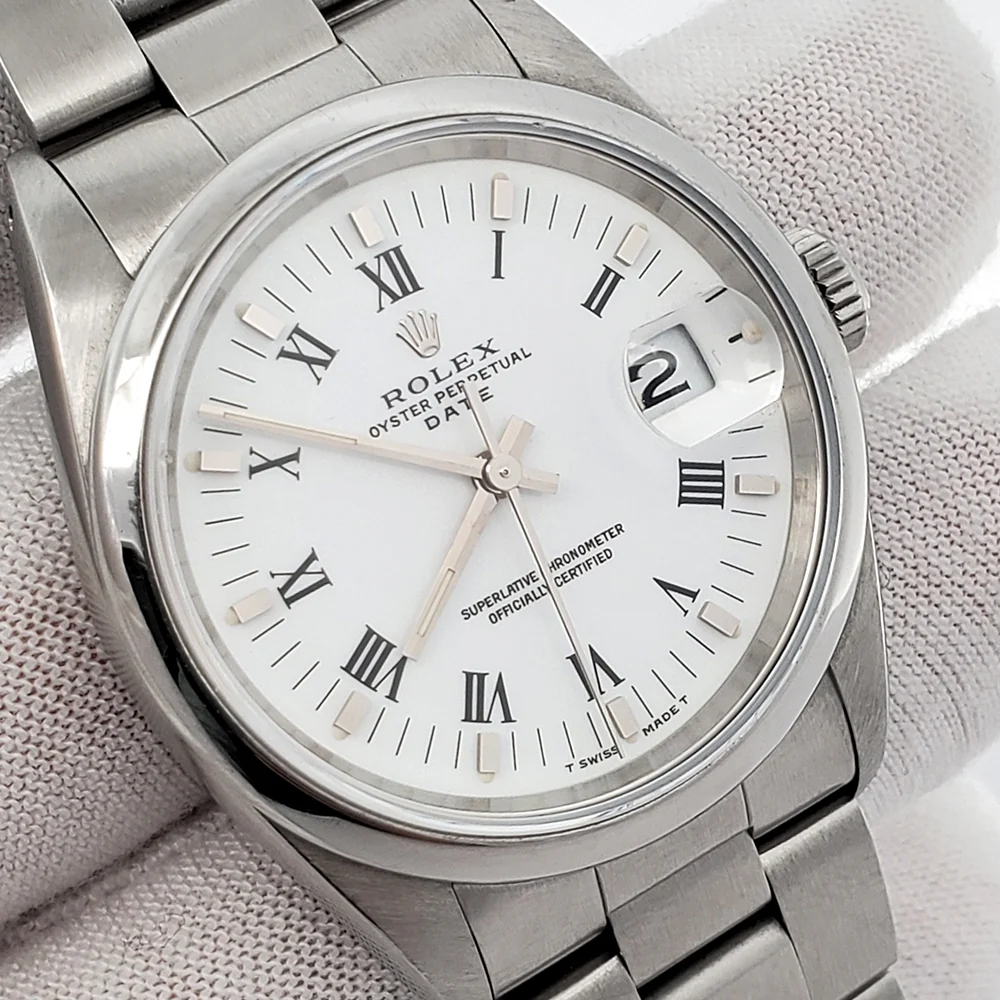 Rolex Date 34mm White Roman Smooth Bezel Steel Watch 15200 - Image 2