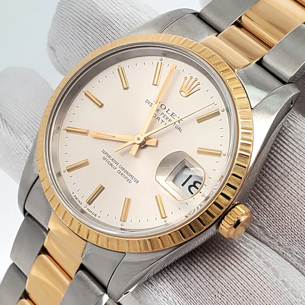 Rolex Date Silver Index 2-tone Yellow Gold/ Steel Watch 15223 Papers - Image 2