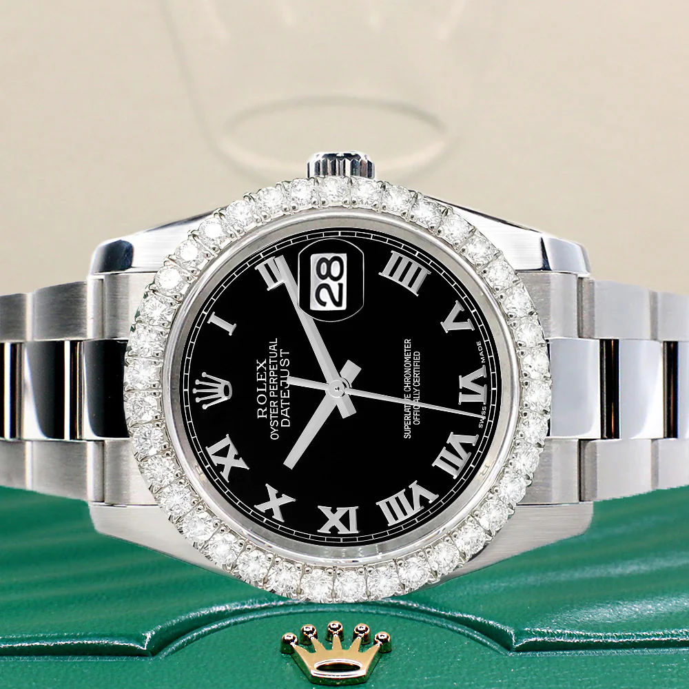 Rolex Datejust 116200 36mm 2.7ct Diamond Bezel/Black Roman Dial Steel Oyster Watch - Image 2