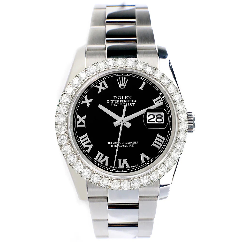 Rolex Datejust 116200 36mm 2.7ct Diamond Bezel/Black Roman Dial Steel Oyster Watch - Image 3