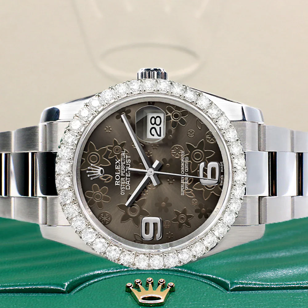 Rolex Datejust 116200 36mm 2.7ct Diamond Bezel/ Rhodium Floral Dial Steel Oyster Watch - Image 2