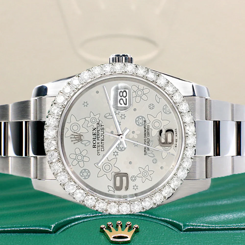 Rolex Datejust 116200 36mm 2.7ct Diamond Bezel/Silver Floral Dial Steel Oyster Watch - Image 2