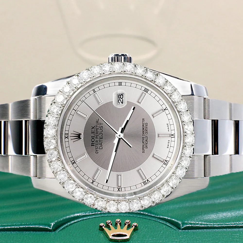 Rolex Datejust 116200 36mm 2.7ct Diamond Bezel/Silver Tuxedo Dial Steel Oyster Watch - Image 2