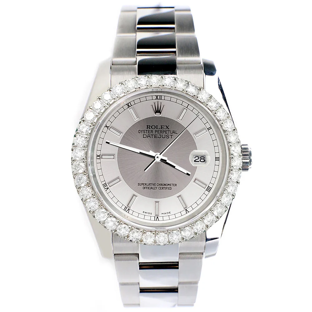 Rolex Datejust 116200 36mm 2.7ct Diamond Bezel/Silver Tuxedo Dial Steel Oyster Watch - Image 3