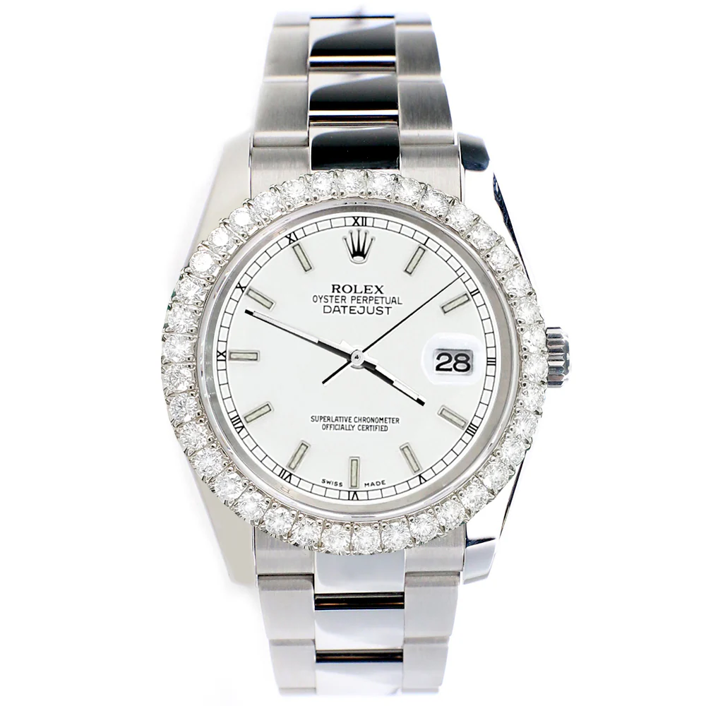 Rolex Datejust 116200 36mm 2.7ct Diamond Bezel/White Index Dial Steel Oyster Watch